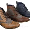 Cavani Sherlock – Mens Leather & Tweed Herringbone Ankle Boots