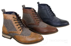 Cavani Sherlock – Mens Leather & Tweed Herringbone Ankle Boots