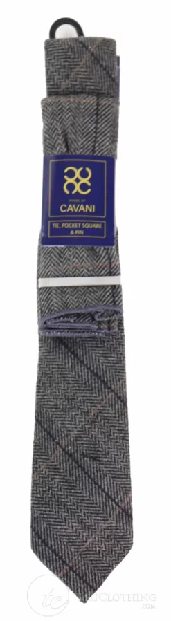 Charcoal Grey Check Tweed Tie With Hankie And Tie Clip – Charcoal Grey