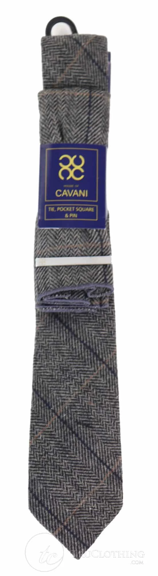 Charcoal Grey Check Tweed Tie With Hankie And Tie Clip – Charcoal Grey