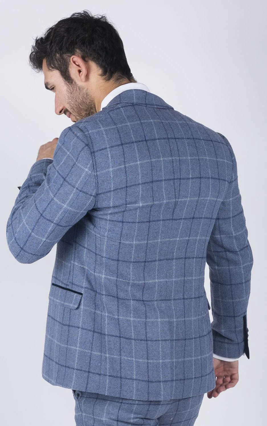 Mens Marc Darcy Light Blue Navy Check Blazer Smart Casual Tweed Slim Fit Clinton - Image 2