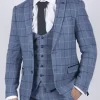 Mens Marc Darcy Light Blue Navy Check Blazer Smart Casual Tweed Slim Fit Clinton