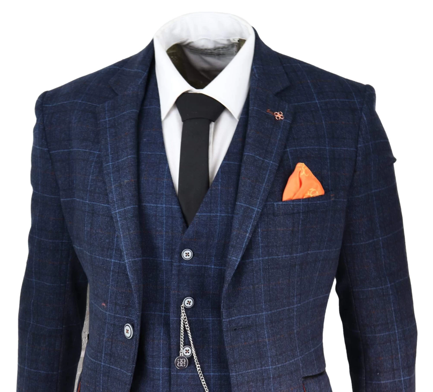 Mens Navy Blue Check 3 Piece Suit - Image 3
