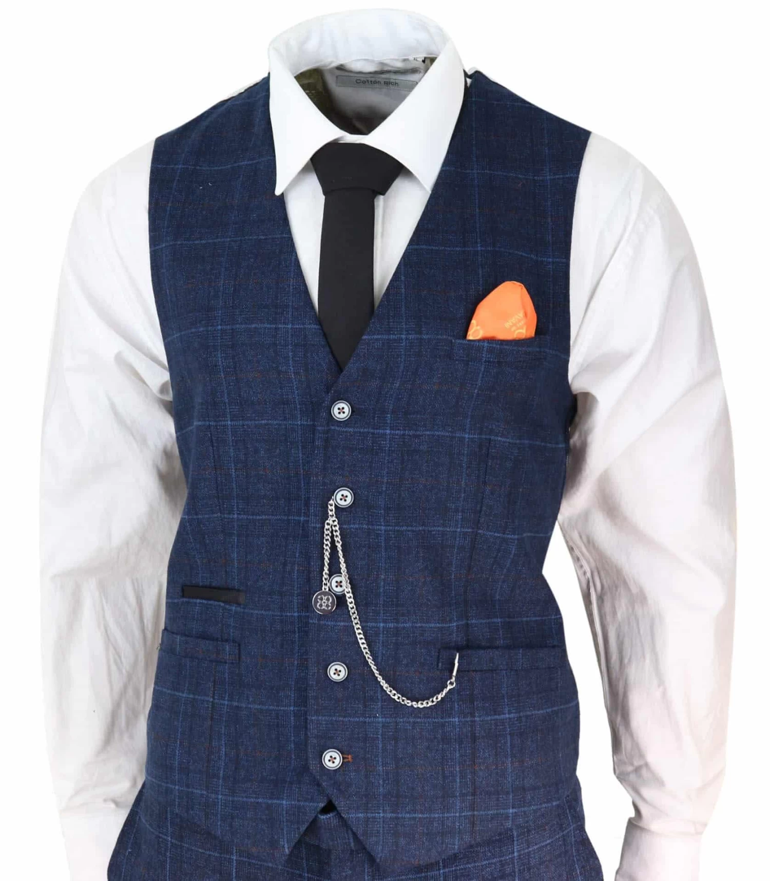 Mens Navy Blue Check 3 Piece Suit - Image 2