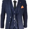 Mens Navy Blue Check 3 Piece Suit