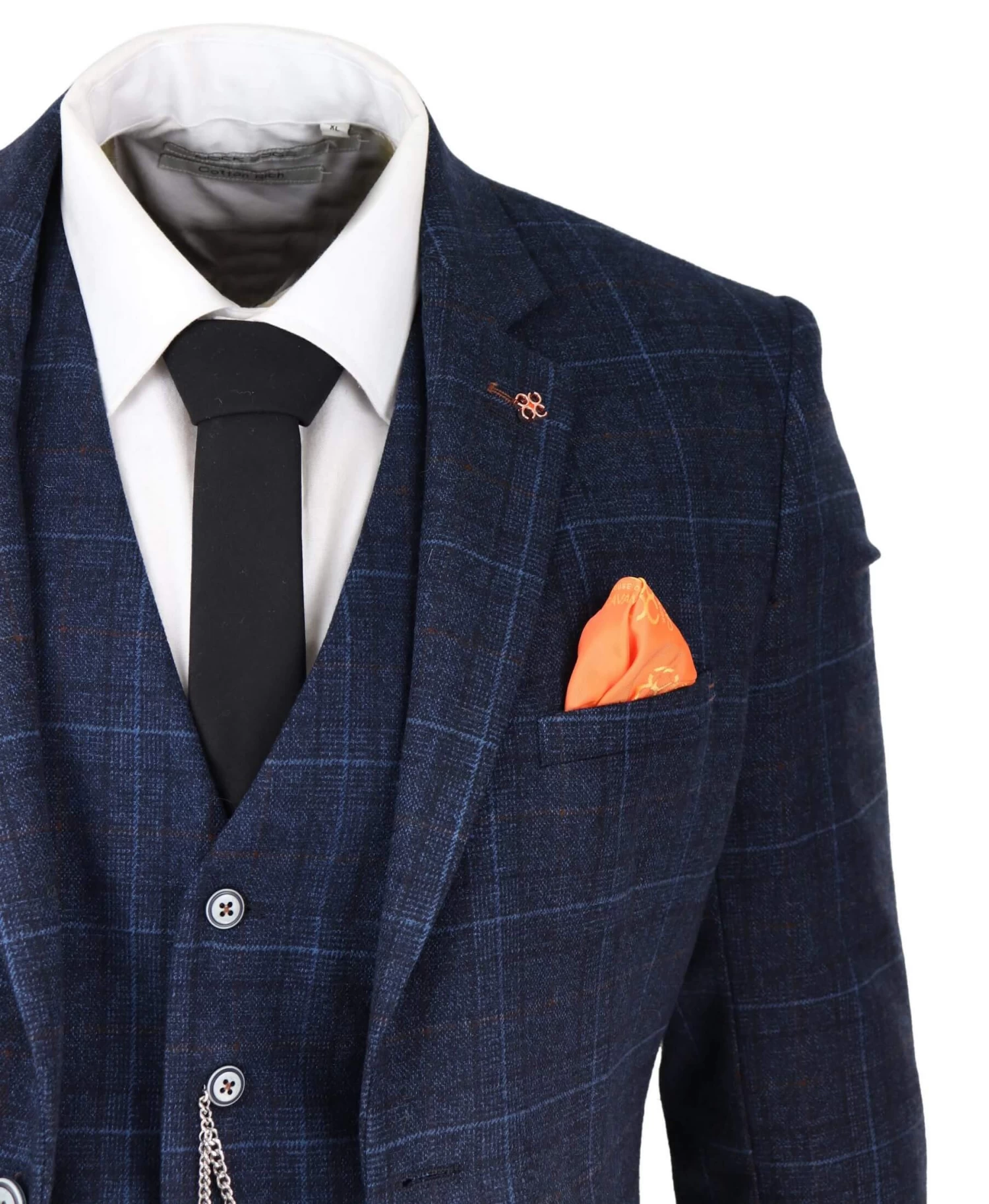 Mens Navy Blue Check 3 Piece Suit - Image 5