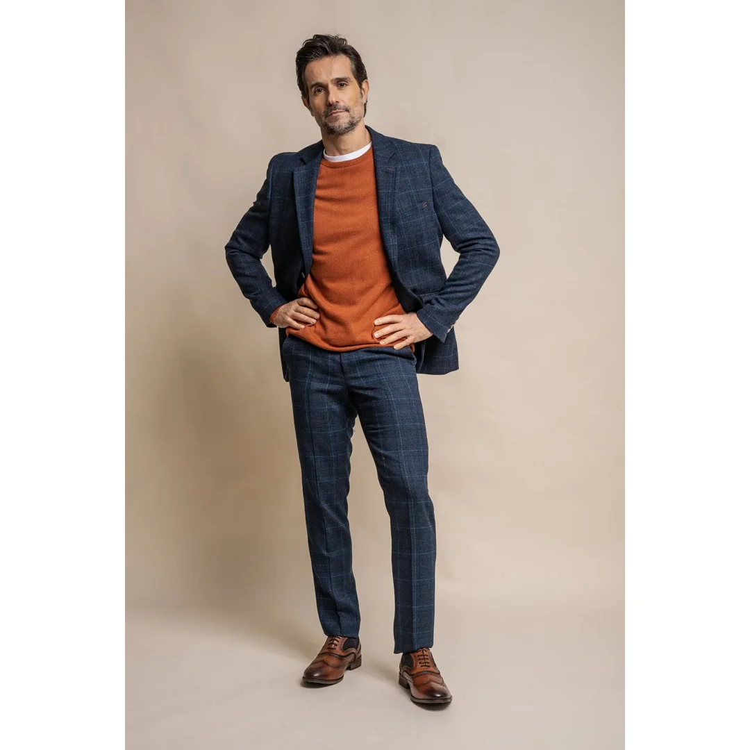 Cody – Men’s Navy Blue Check Blazer - Image 2