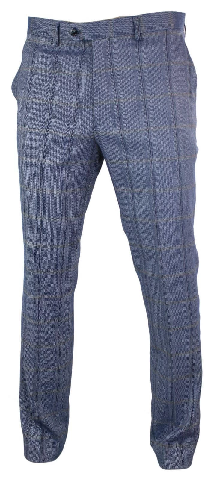 Cavani Connall β Mens Classic Tweed Check Vintage Trousers β Blue - Image 3