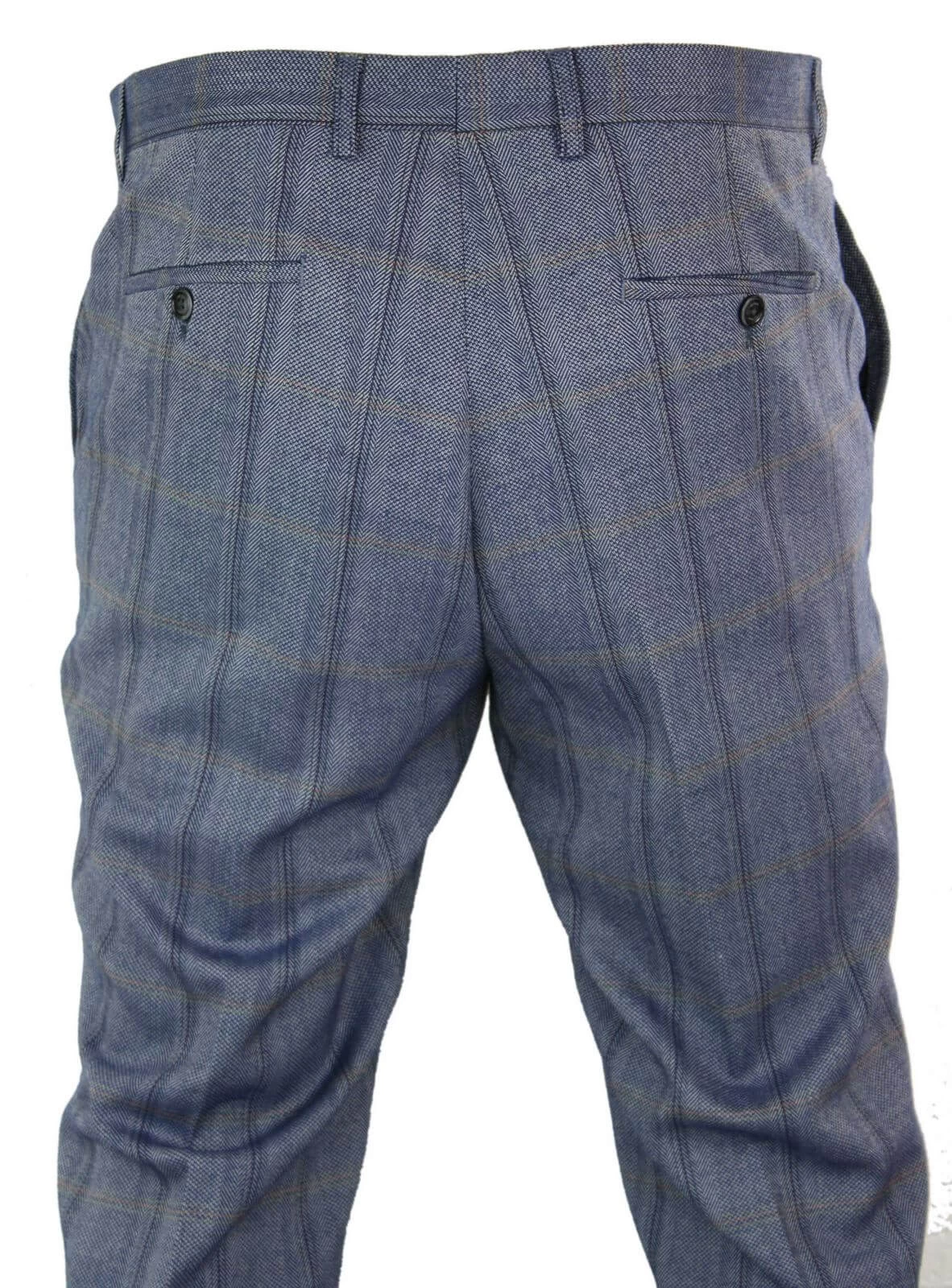 Cavani Connall β Mens Classic Tweed Check Vintage Trousers β Blue - Image 2