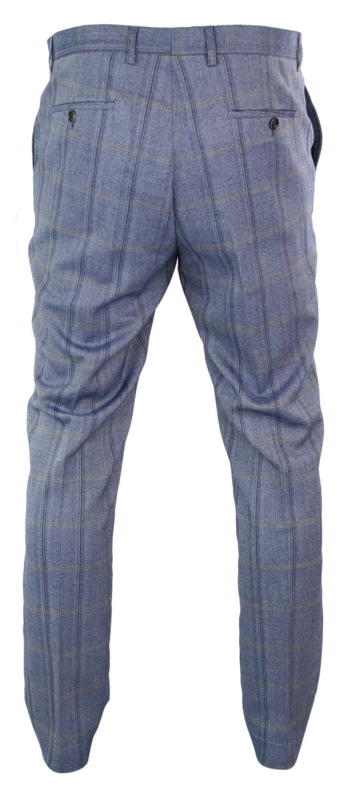 Cavani Connall β Mens Classic Tweed Check Vintage Trousers β Blue - Image 4