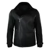 Men’s Winter Sheepskin Black Mid Length Fitted Jacket Cross Zip