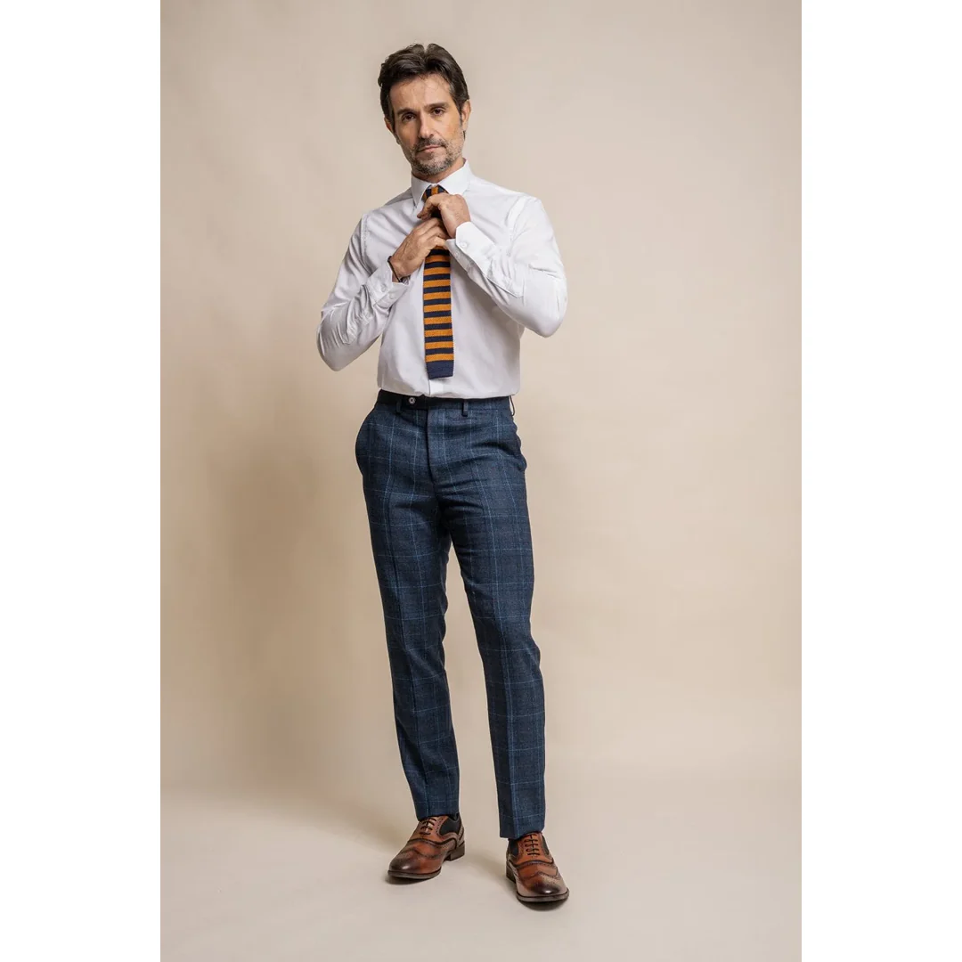 Cody – Men’s Navy Blue Check Trousers - Image 2