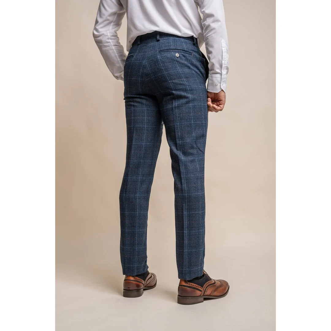 Cody – Men’s Navy Blue Check Trousers - Image 3