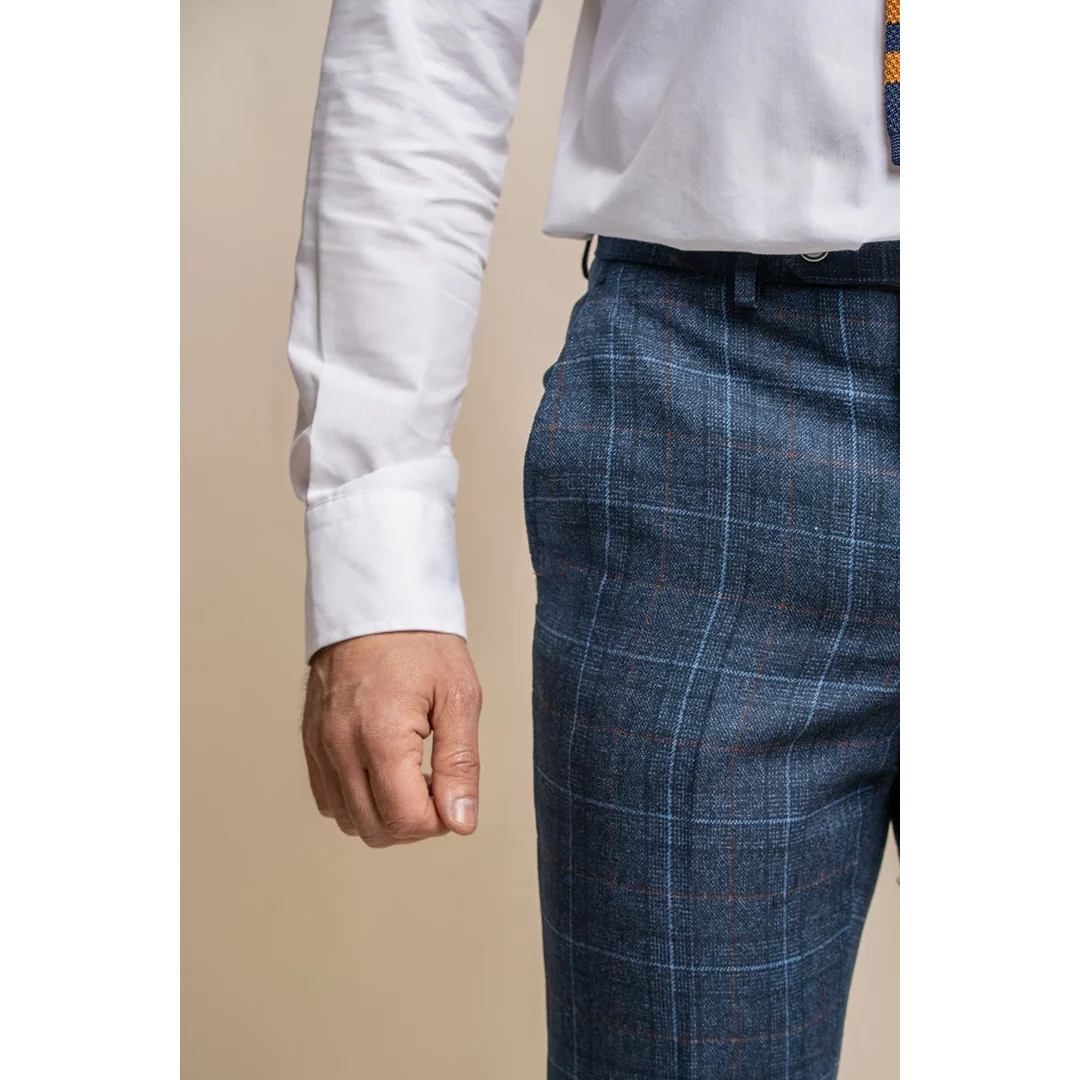 Cody – Men’s Navy Blue Check Trousers - Image 4