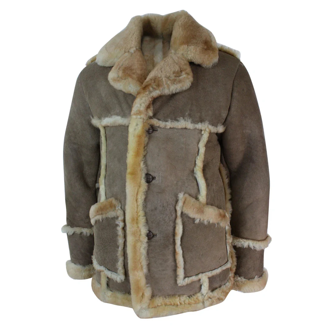 Men’s Beige Cream Brown Original 3/4 Long Sheepskin Jacket - Image 2