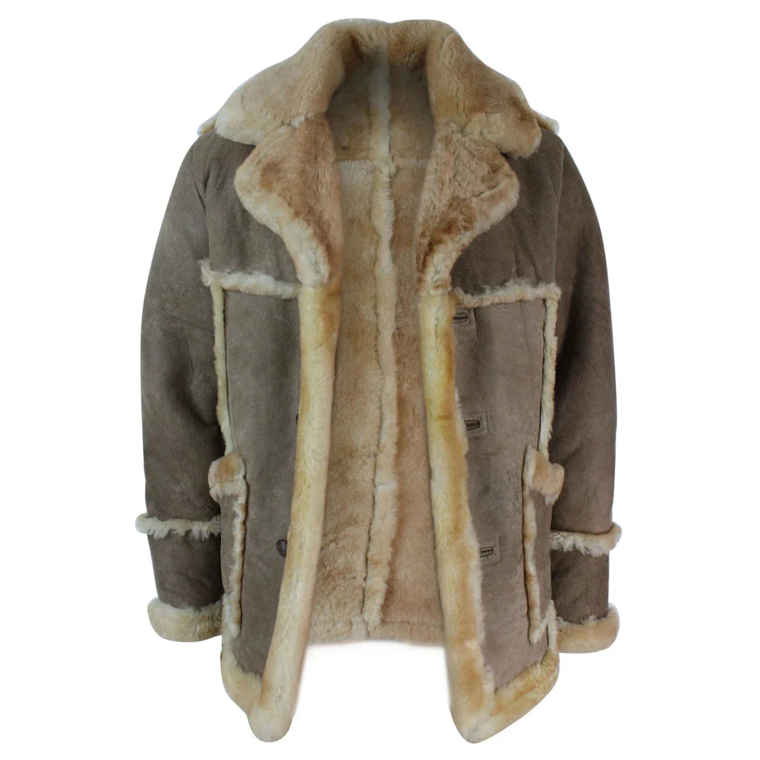 Men’s Beige Cream Brown Original 3/4 Long Sheepskin Jacket - Image 3