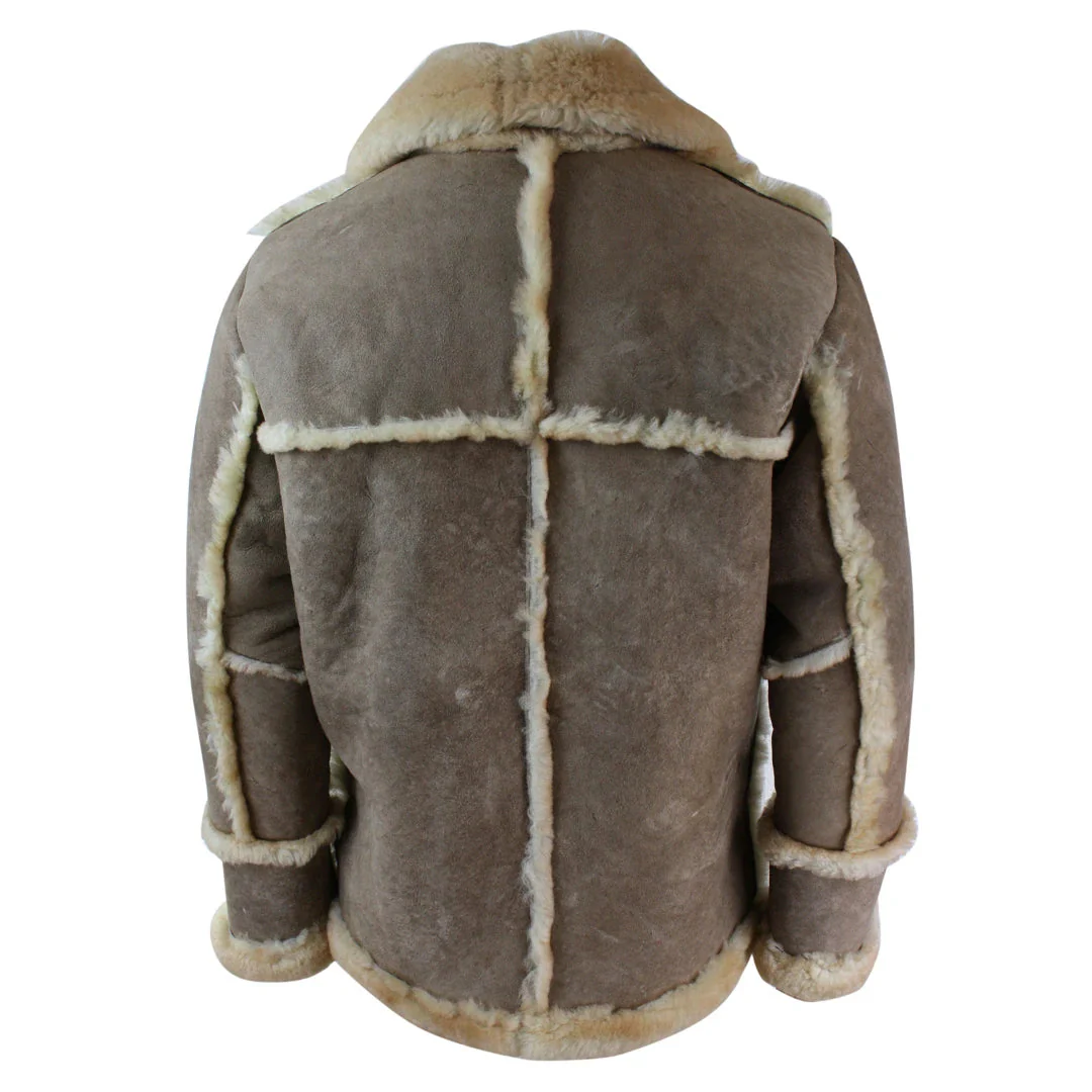 Men’s Beige Cream Brown Original 3/4 Long Sheepskin Jacket - Image 4