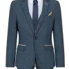 Boys Blue 3 Piece Herringbone Tweed Check Vintage Tailored Fit Suit