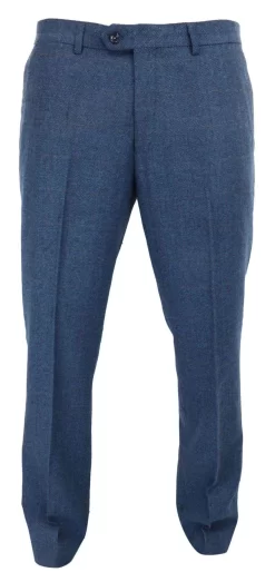Dion – Men’s Blue Herringbone Tweed Check Trousers