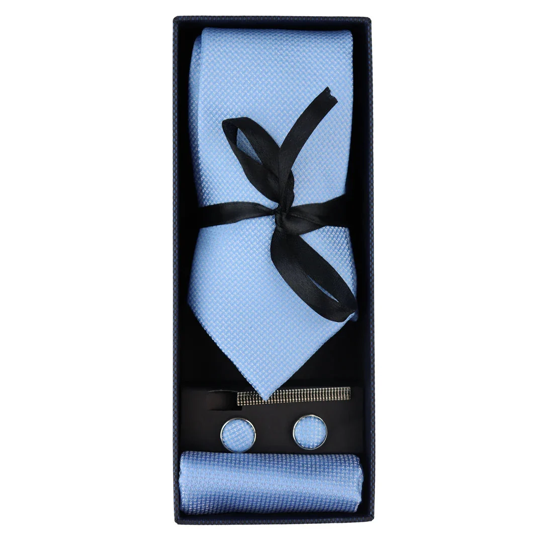 Diamond Neck Blue Tie Gift Set Pocket Square Cuff Links Pin Tie For Shirt Satin - Image 3
