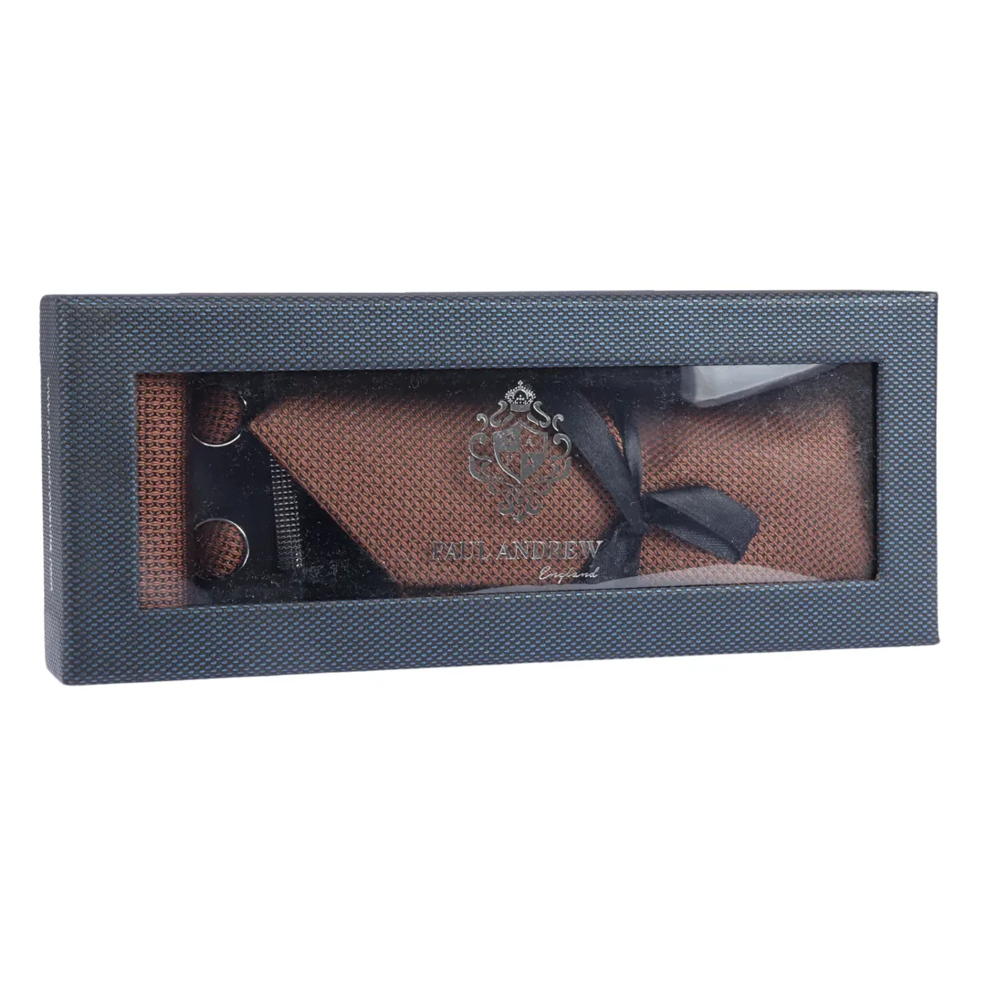 Diamond Neck Brown Tie Gift Set Pocket Square Cuff Links Pin Tie For Shirt Satin - Image 3