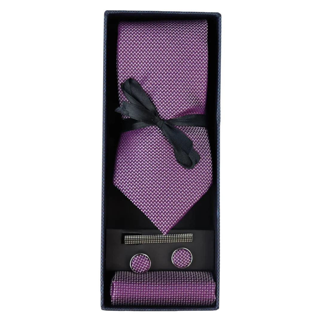 Diamond Neck Lilac Tie Gift Set Pocket Square Cuff Links Pin Tie For Shirt Satin - Image 3