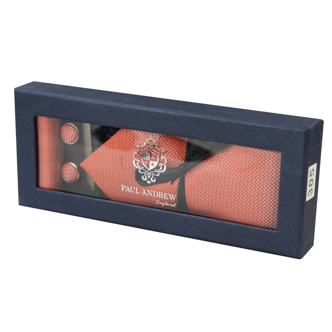 Diamond Neck Orange Tie Gift Set Pocket Square Cuff Links Pin Tie For Shirt Satin - Image 2