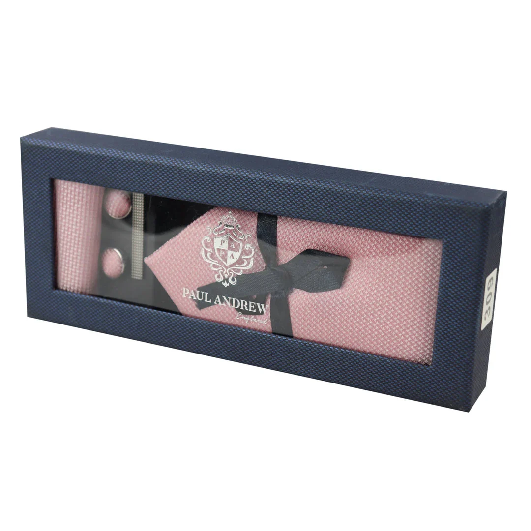 Diamond Neck Pink Tie Gift Set Pocket Square Cuff Links Pin Tie For Shirt Satin - Image 2
