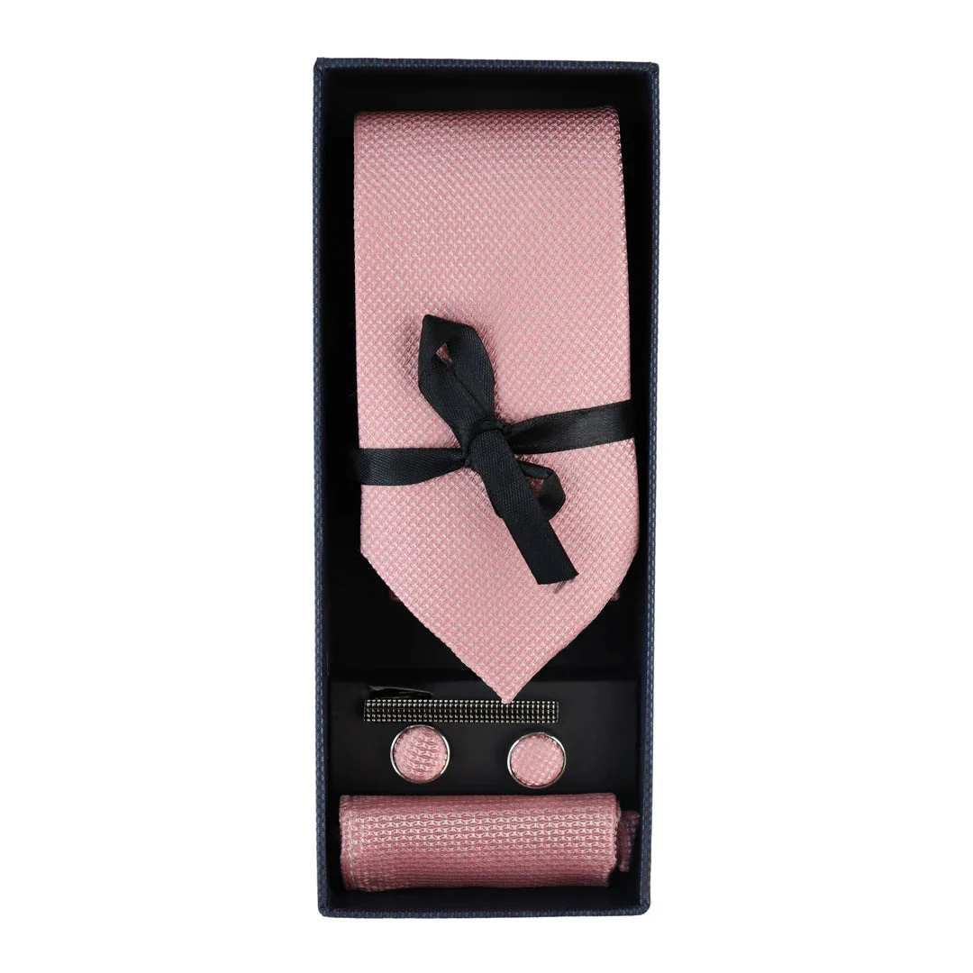 Diamond Neck Pink Tie Gift Set Pocket Square Cuff Links Pin Tie For Shirt Satin - Image 3