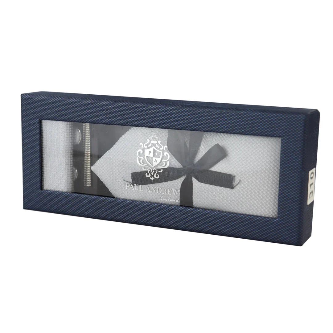 Diamond Neck Silver Tie Gift Set Pocket Square Cuff Links Pin Tie For Shirt Satin - Image 2