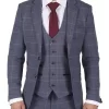 Mens Marc Darcy Blue Grey Red Check Blazer Smart Casual Tweed Slim Fit Drake