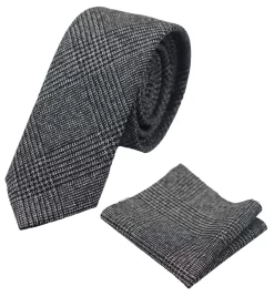 Compare Color Mens Tweed Herringbone Tie Pocket Square Check Classic Grey
