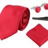 Satin Silk Red Tie Gift Set Pocket Square Cuff Links Tie Shiny Satin