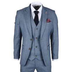 Earl Men’s 3-Piece Blue Checked Tailored Suit