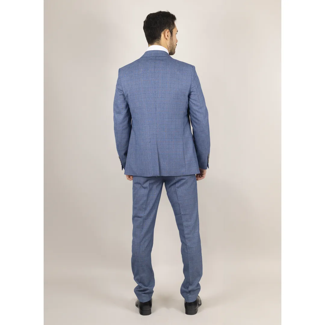 Earl Men’s 3-Piece Blue Checked Tailored Suit - Image 6