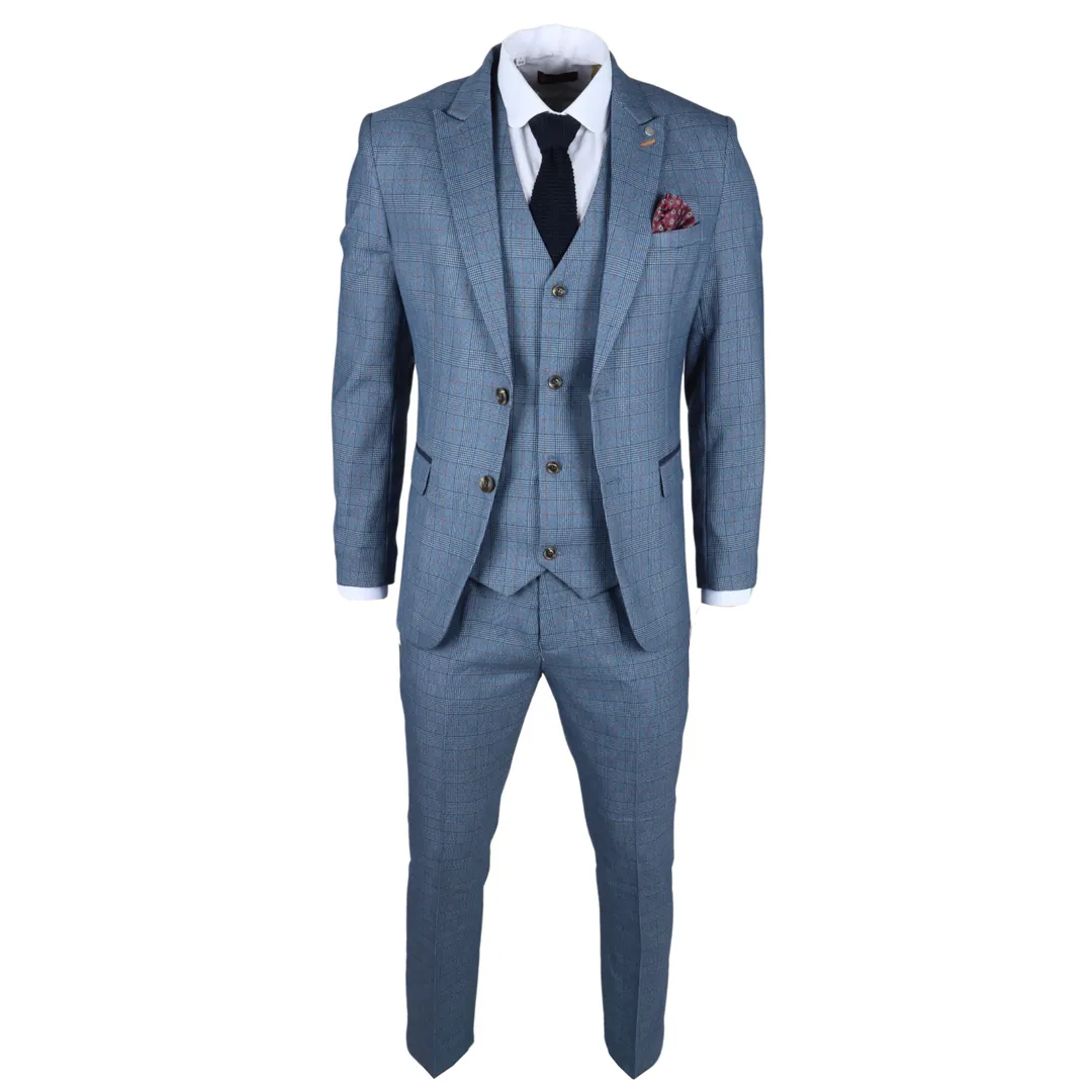 Earl Men’s 3-Piece Blue Checked Tailored Suit - Image 7