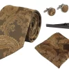 Paisley Neck Bronze Tie Gift Set Pocket Square Cuff Links Tie Floral Satin