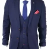 Mens Navy Check 3 Piece Suit Red Edinson Marc Darcy Classic Vintage Wedding