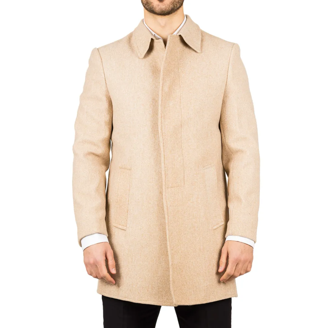 Men’s Classic Collar Wool Blend Beige Overcoat - Image 6