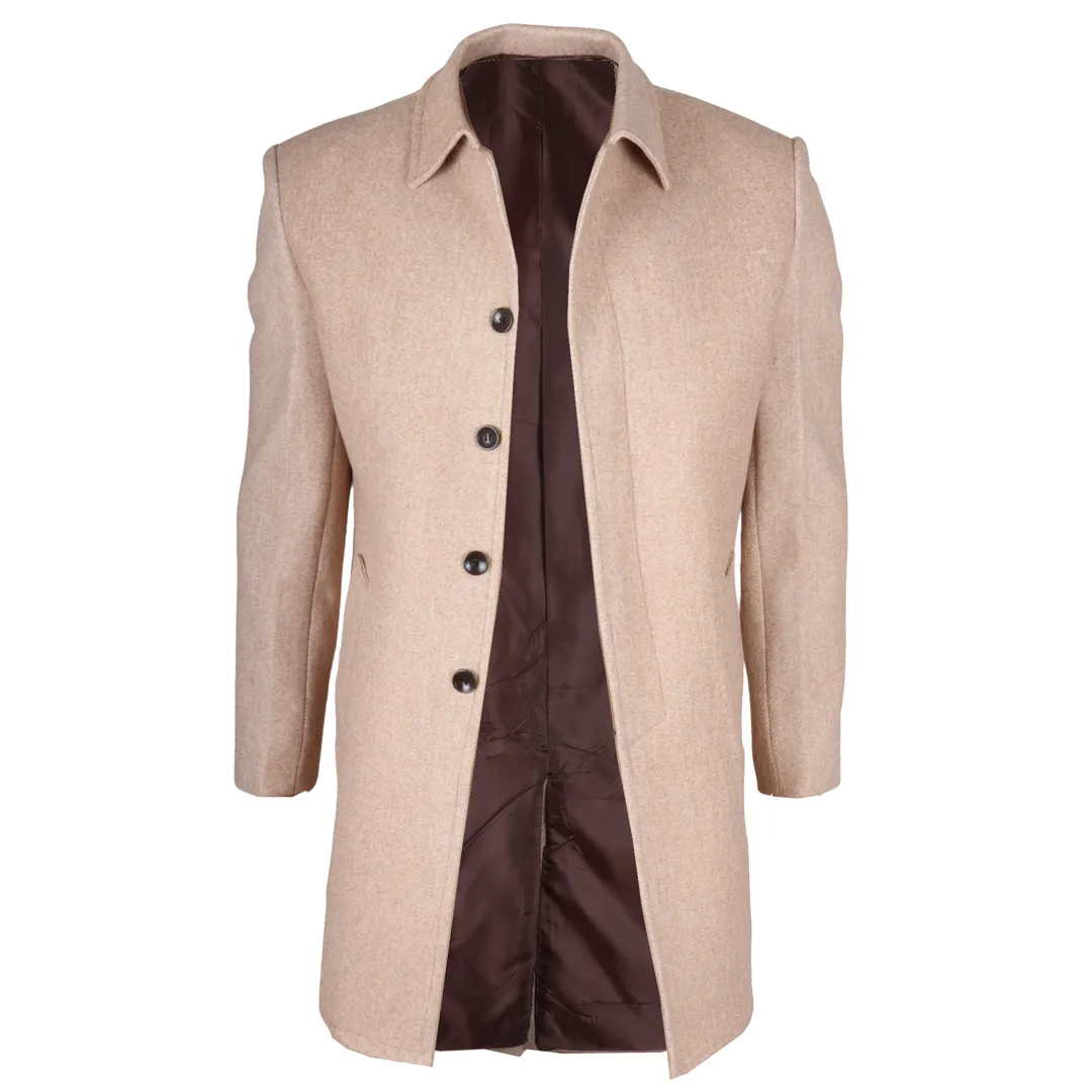 Men’s Classic Collar Wool Blend Beige Overcoat - Image 7