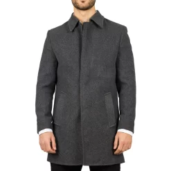 Men’s Classic Collar Wool Blend Grey Overcoat