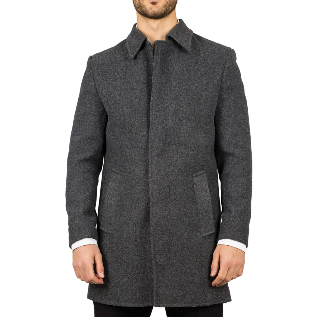 Men’s Classic Collar Wool Blend Grey Overcoat