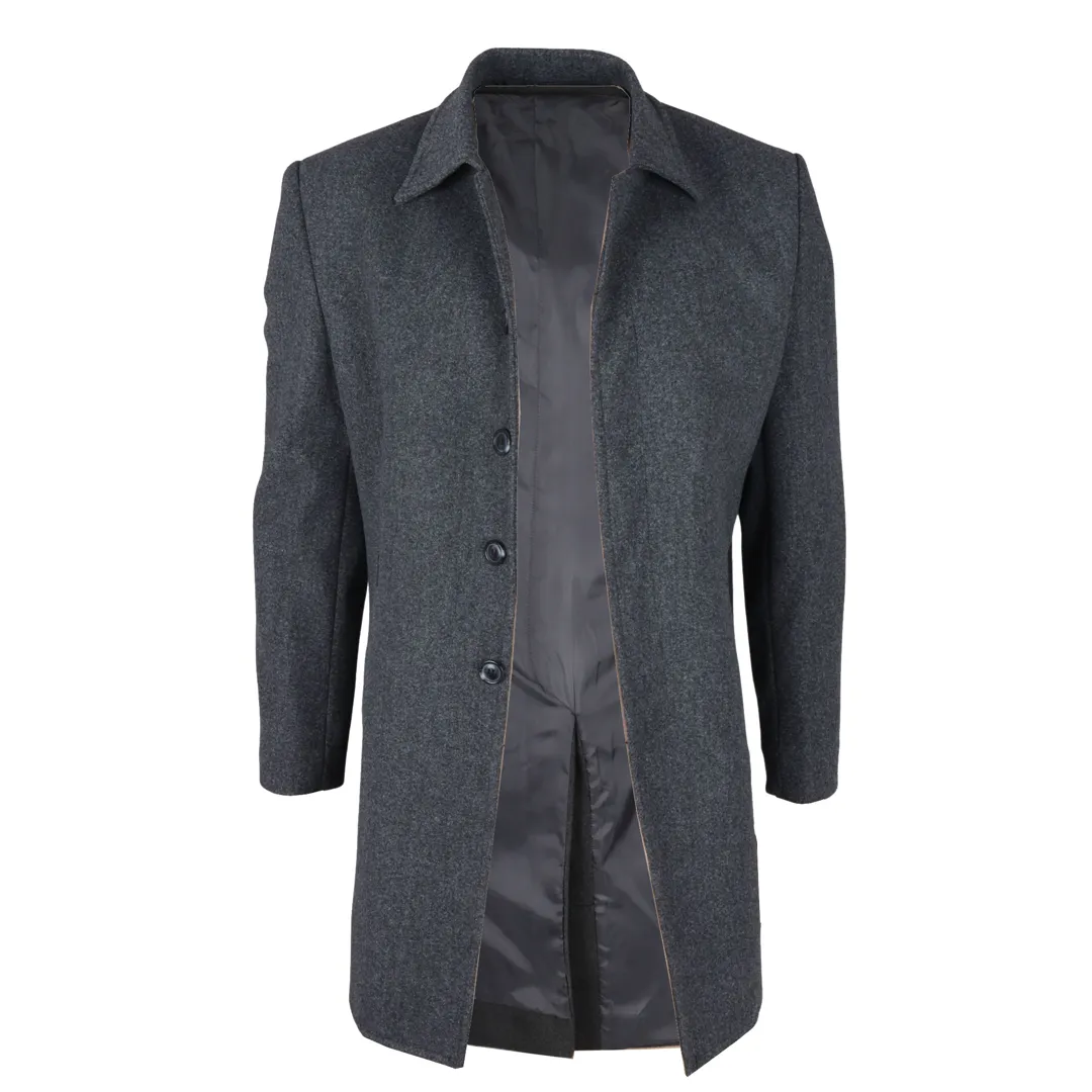 Men’s Classic Collar Wool Blend Grey Overcoat - Image 3