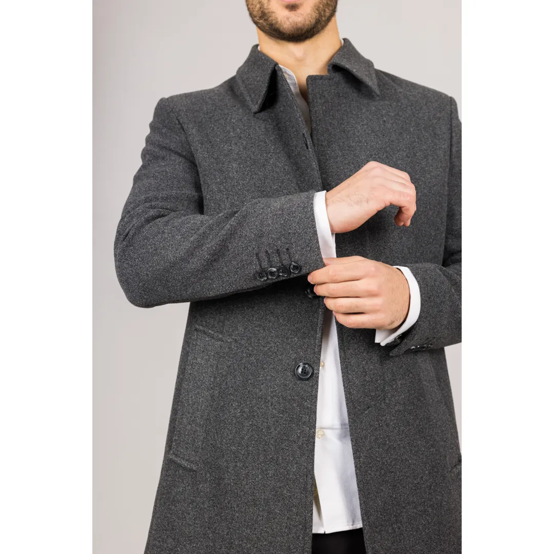 Men’s Classic Collar Wool Blend Grey Overcoat - Image 5