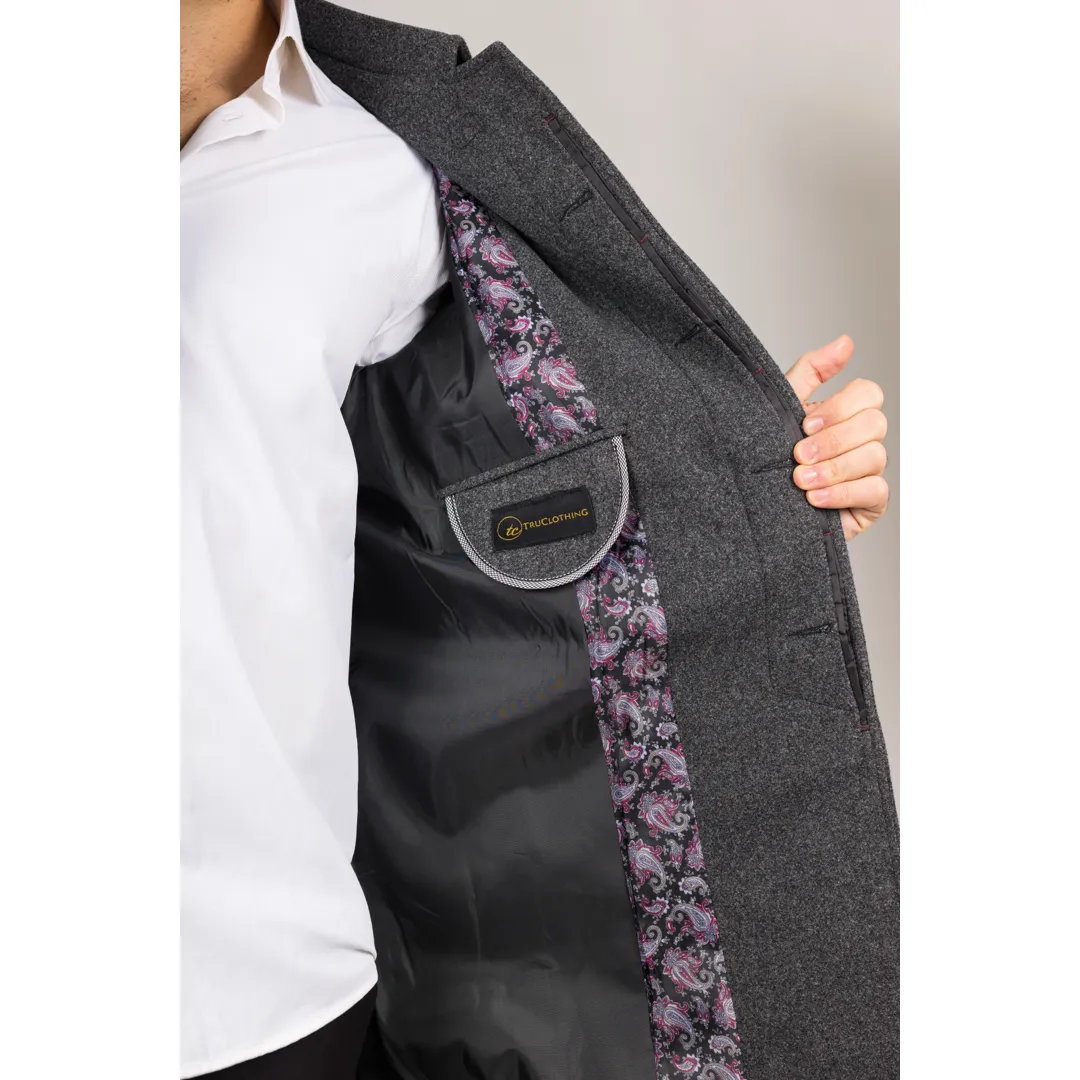 Men’s Classic Collar Wool Blend Grey Overcoat - Image 6