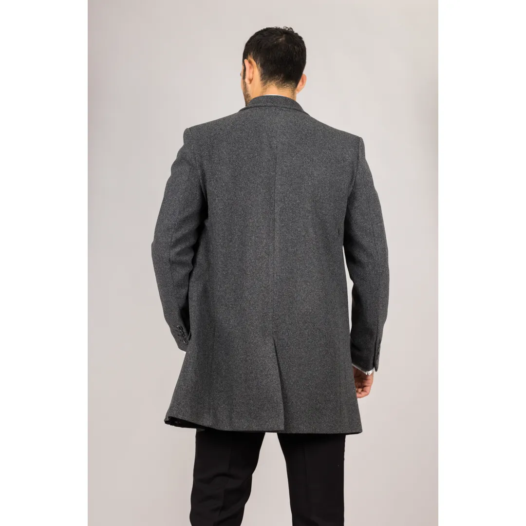 Men’s Classic Collar Wool Blend Grey Overcoat - Image 7