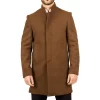 Men’s Stand Collar Wool Blend Brown Overcoat