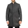 Men’s Stand Collar Wool Blend Grey Overcoat
