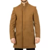 Men’s Stand Collar Wool Blend Tan Overcoat