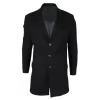 Men’s Notched Lapel Collar Wool Blend Black Overcoat